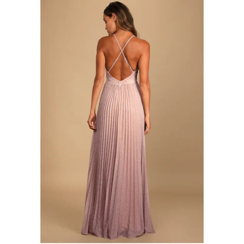 Lulus Especially Stunning Blush Pink Sparkly Pleated Maxi Prom Dress Size Medium - Picture 12 of 12